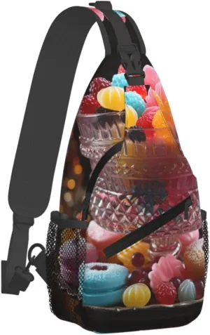 Candies on the Table Sling Bag Crossbody Bag for Women Men Sling Backpack Chest Bag for Hiking Travel