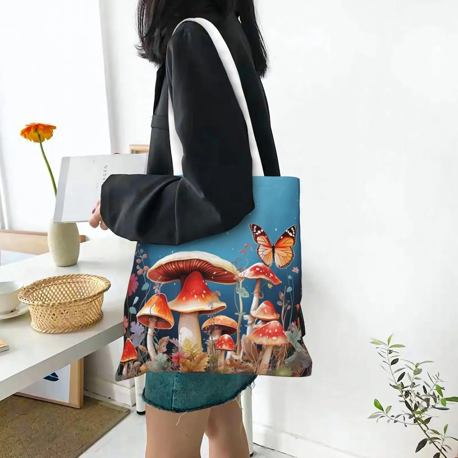 Canvas Tote Bag For Women Reusable Shopping Bag Casual Palm Trees And Sunset Shoulder Bag Handbag For Travel