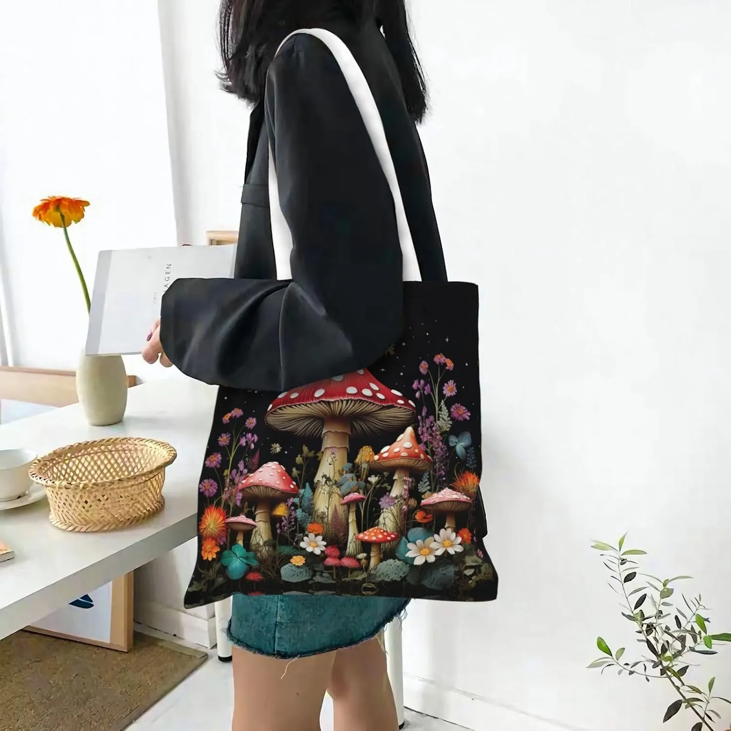 Canvas Tote Bag For Women Reusable Shopping Bag Casual Palm Trees And Sunset Shoulder Bag Handbag For Travel