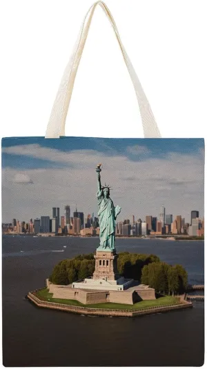 Canvas Tote Bag, Statue of Liberty in NYC Print Canvas Shoulder Bag Trendy Tote Bag All-purpose Tote Bag Reusable Market Bag, 38x41cm