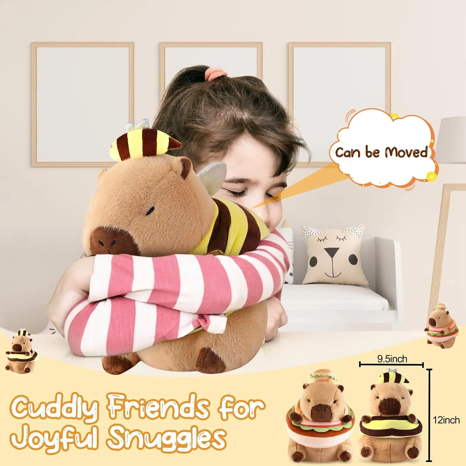 Capybara Plush Toy Kawaii Stuffed Animals with Bee Costume Soft Cute Plushies Capybara Doll for Girls Boys Kids Birthday Valentine Gift Room Decor 12 Inch