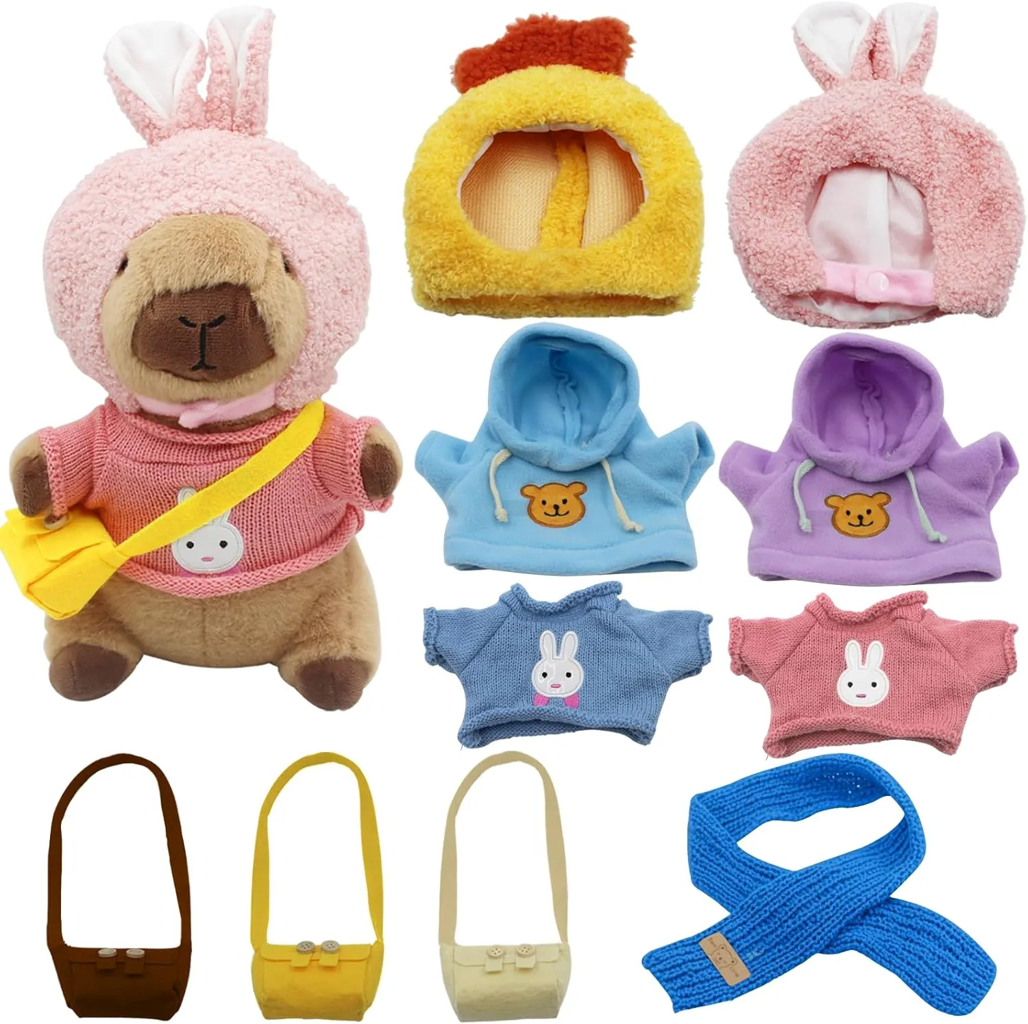 Capybara Plush with 11 Pcs Costume and Accessories,Capybara Plush Dress Up Toy,Adorable Capybara Gifts for Boys and Girls,Birthday Gift