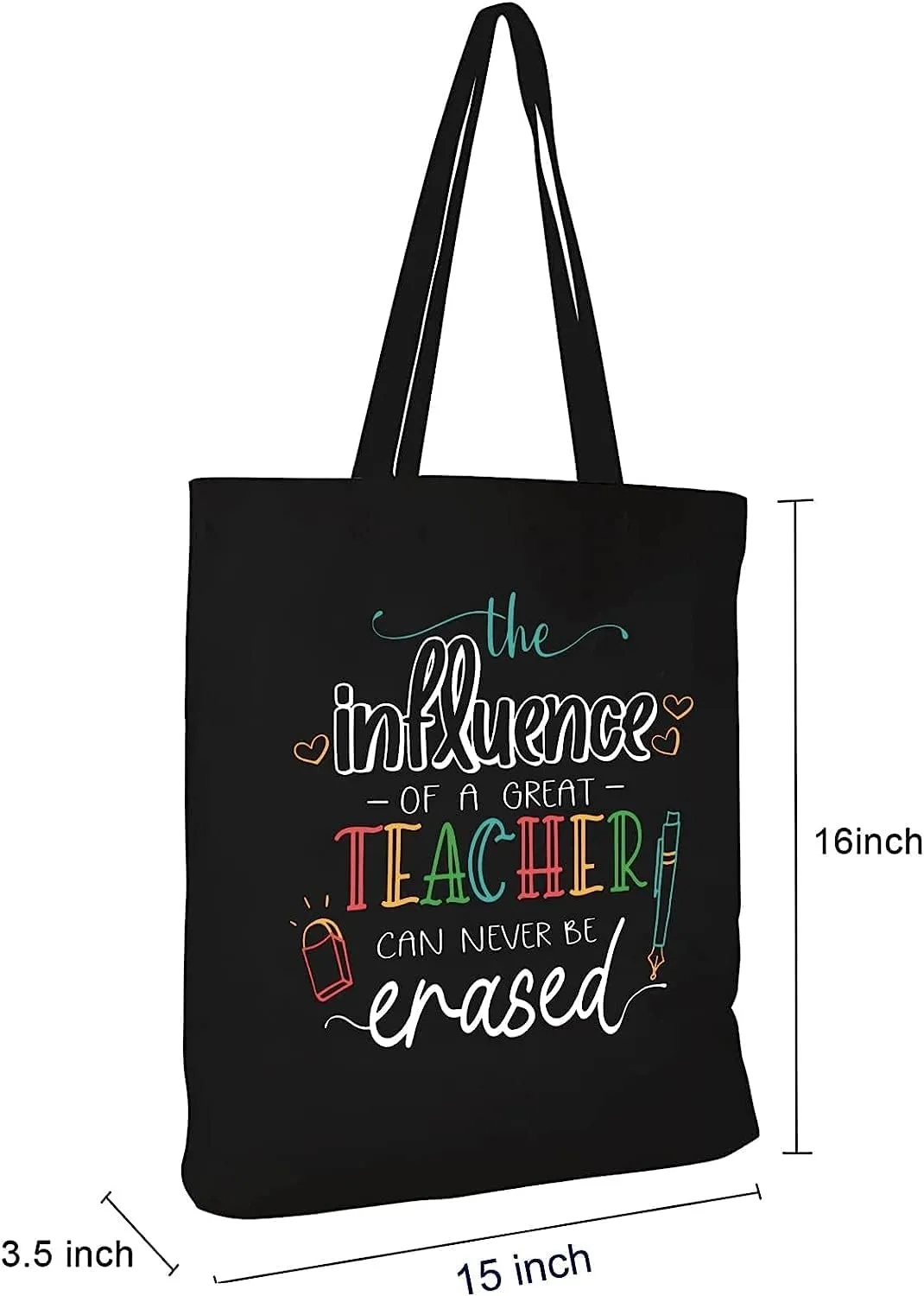 CARAKNOTS Teacher Bag Teacher Gifts for Women Valentines Day Appreciation Week Thank you Birthday Graduation Christmas Retirement Canvas Shoulder Tote Bag with Pocket Set of 2