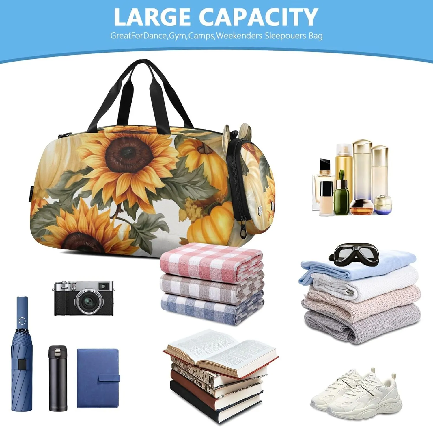 Carry on Duffel Bag Boy Pumpkins Sunflowers Orange Overnight Weekender Duffel Duffle Bags for Traveling Tote Dance Kids Luggage