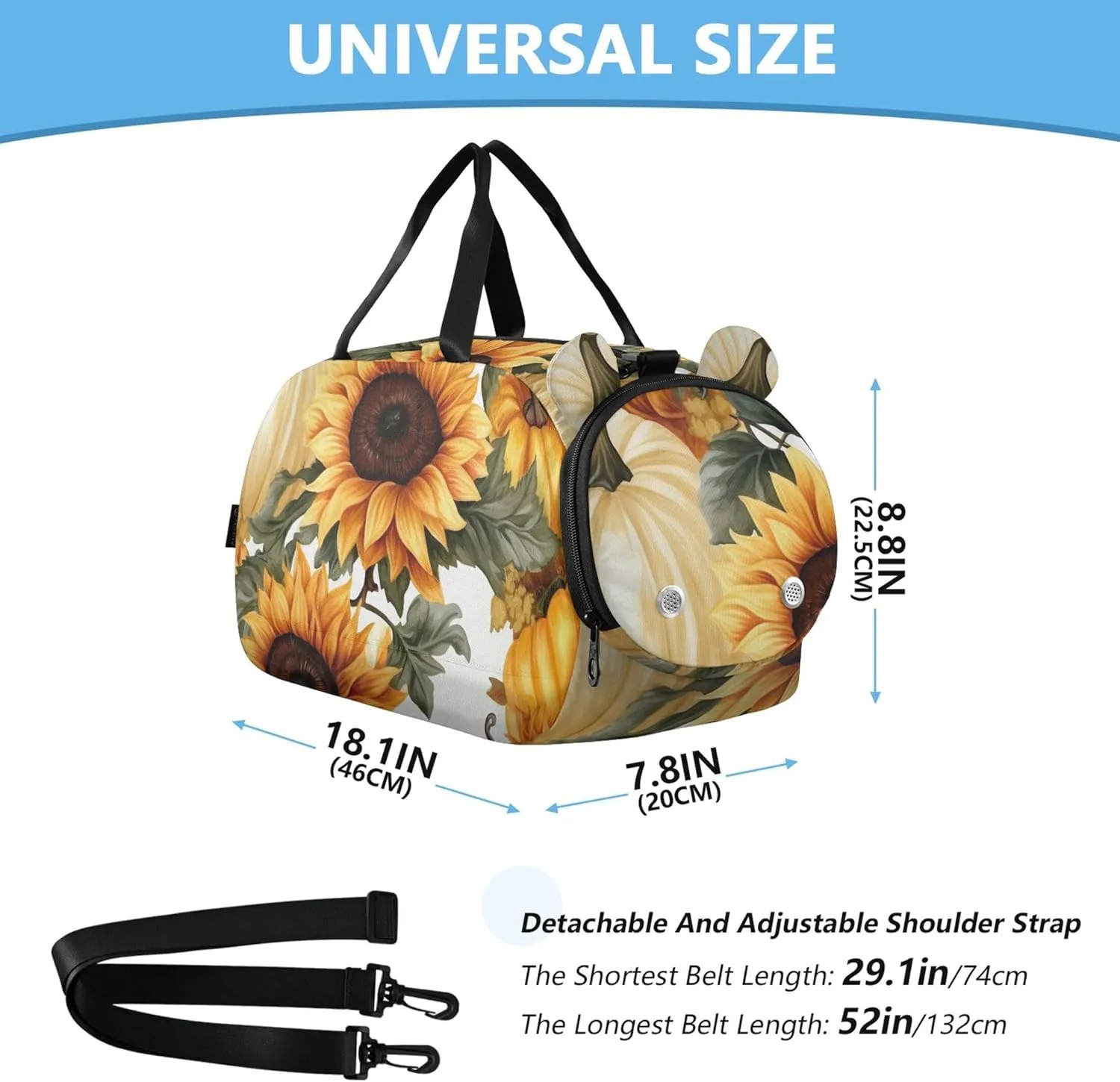 Carry on Duffel Bag Boy Pumpkins Sunflowers Orange Overnight Weekender Duffel Duffle Bags for Traveling Tote Dance Kids Luggage