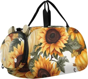 Carry on Duffel Bag Boy Pumpkins Sunflowers Orange Overnight Weekender Duffel Duffle Bags for Traveling Tote Dance Kids Luggage