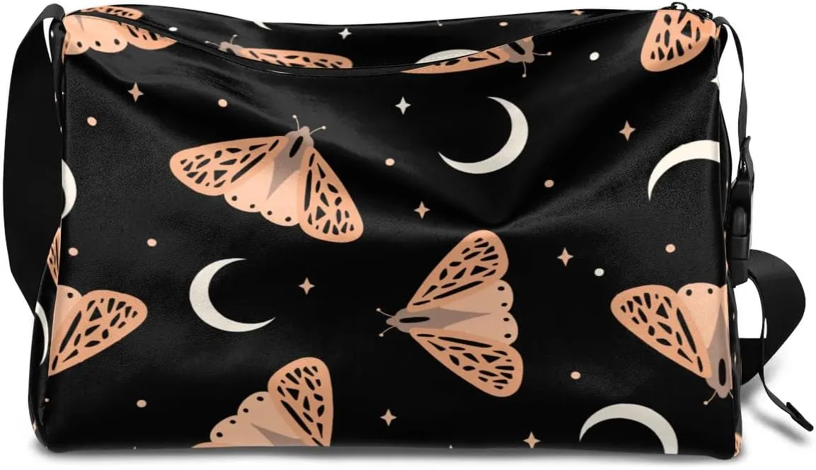 Cartoon Moth Small Gym Bag for Men Women Workout Sport Duffle Bag Waterproof Weekender Overnight Bag Lightweight Carry on Tote Bag Crossbody Shoulder Travel Bag for Swim Yoge Dance