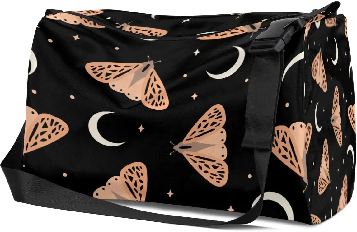 Cartoon Moth Small Gym Bag for Men Women Workout Sport Duffle Bag Waterproof Weekender Overnight Bag Lightweight Carry on Tote Bag Crossbody Shoulder Travel Bag for Swim Yoge Dance