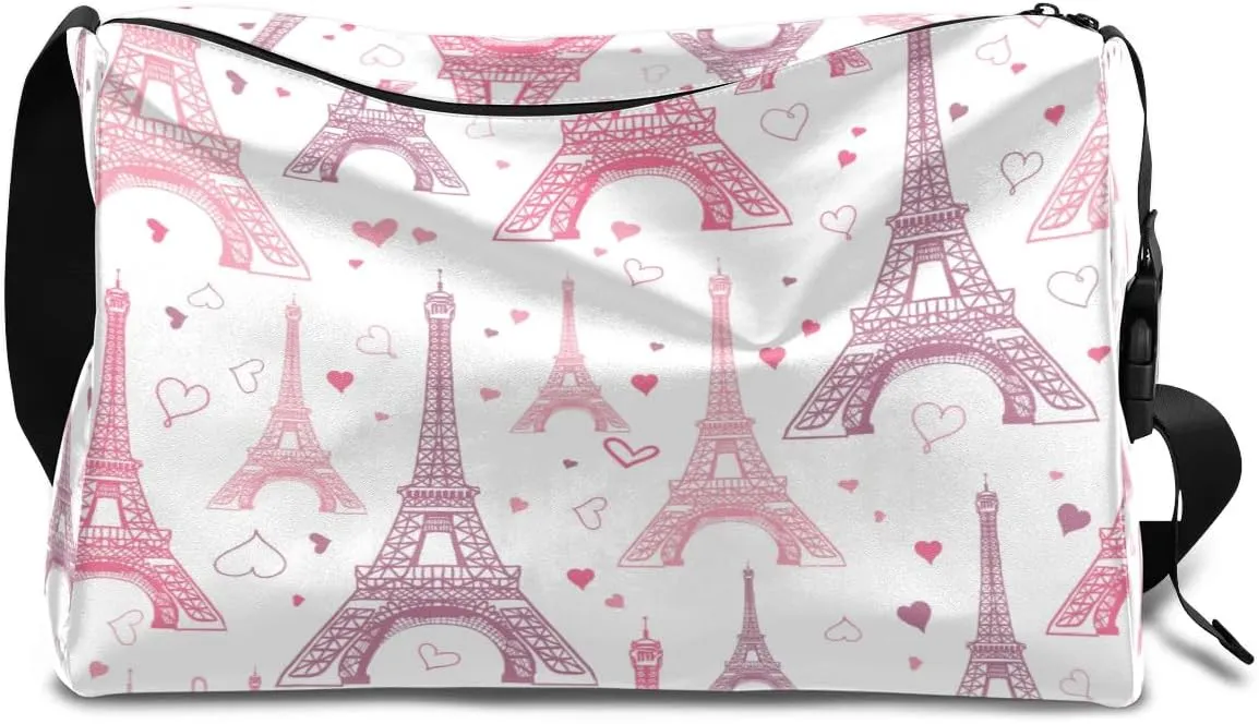 Cartoon Pink Tower Small Gym Bag for Men Women Workout Sport Duffle Bag Waterproof Weekender Overnight Bag Lightweight Carry on Tote Bag Crossbody Shoulder Travel Bag for Swim Yoge Dance