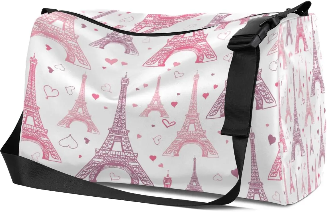 Cartoon Pink Tower Small Gym Bag for Men Women Workout Sport Duffle Bag Waterproof Weekender Overnight Bag Lightweight Carry on Tote Bag Crossbody Shoulder Travel Bag for Swim Yoge Dance