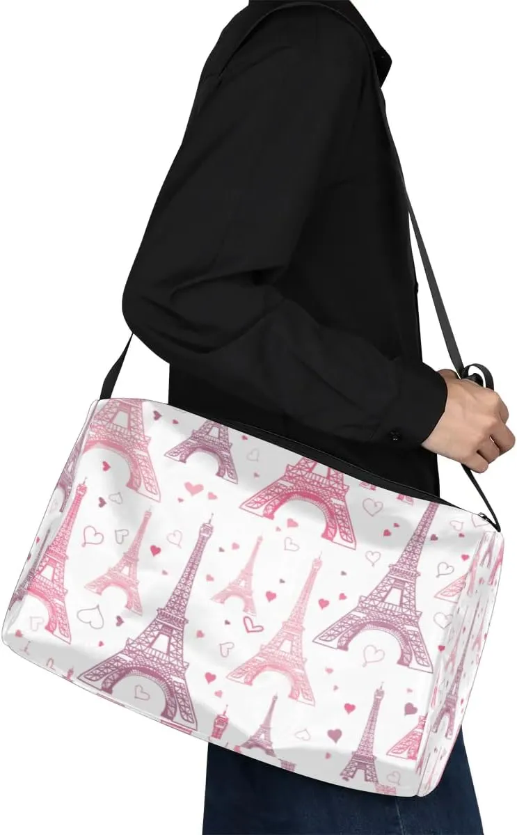 Cartoon Pink Tower Small Gym Bag for Men Women Workout Sport Duffle Bag Waterproof Weekender Overnight Bag Lightweight Carry on Tote Bag Crossbody Shoulder Travel Bag for Swim Yoge Dance