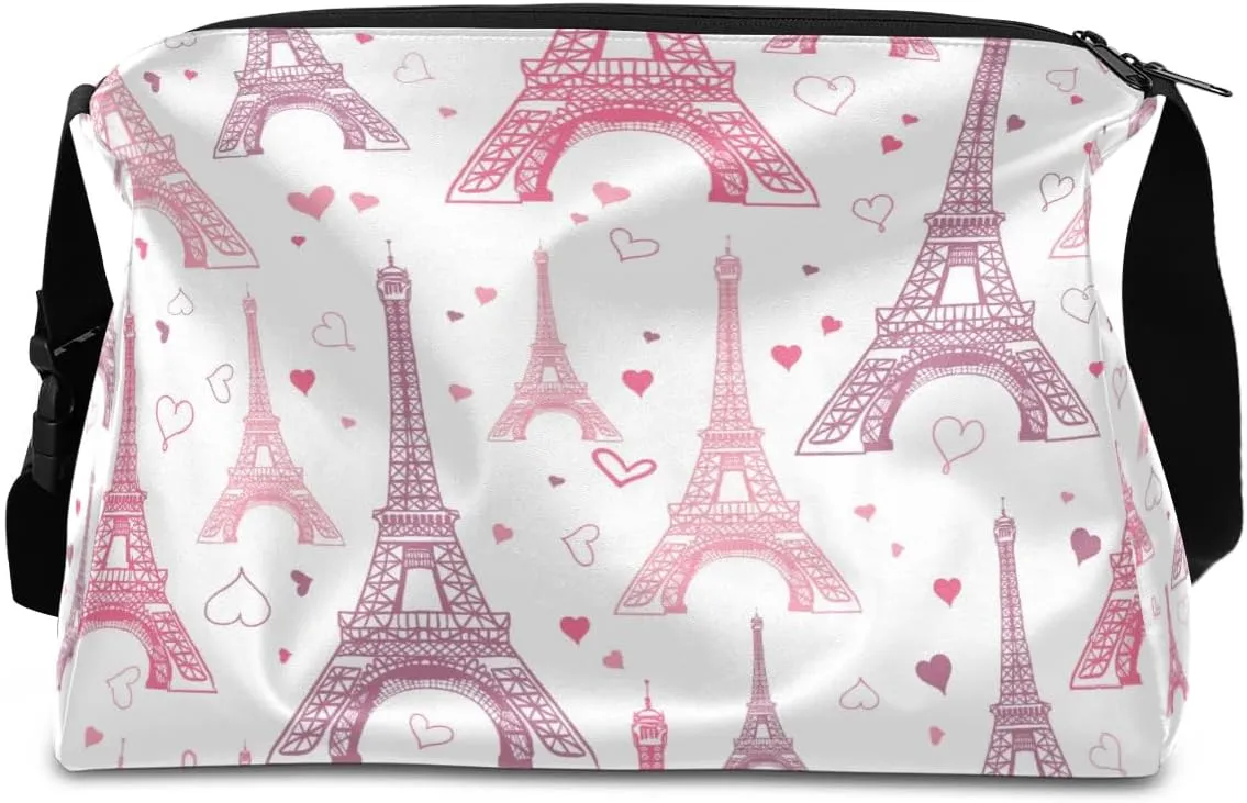 Cartoon Pink Tower Small Gym Bag for Men Women Workout Sport Duffle Bag Waterproof Weekender Overnight Bag Lightweight Carry on Tote Bag Crossbody Shoulder Travel Bag for Swim Yoge Dance