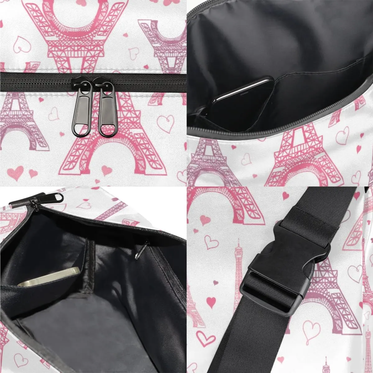 Cartoon Pink Tower Small Gym Bag for Men Women Workout Sport Duffle Bag Waterproof Weekender Overnight Bag Lightweight Carry on Tote Bag Crossbody Shoulder Travel Bag for Swim Yoge Dance