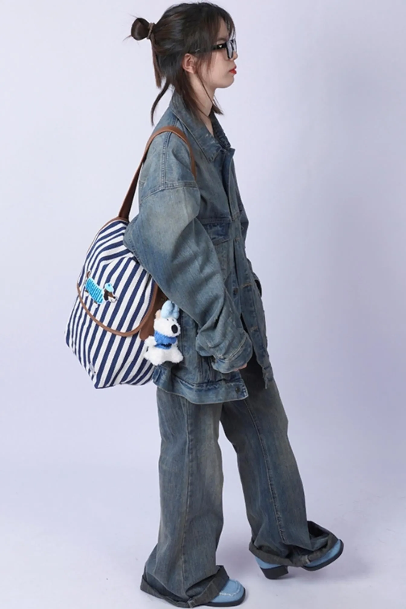 Casual Striped Leather Shoulder Bag