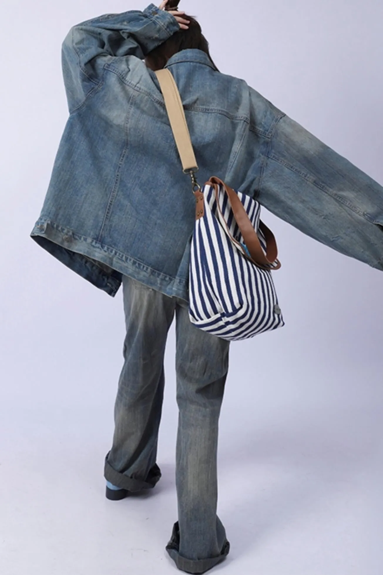 Casual Striped Leather Shoulder Bag