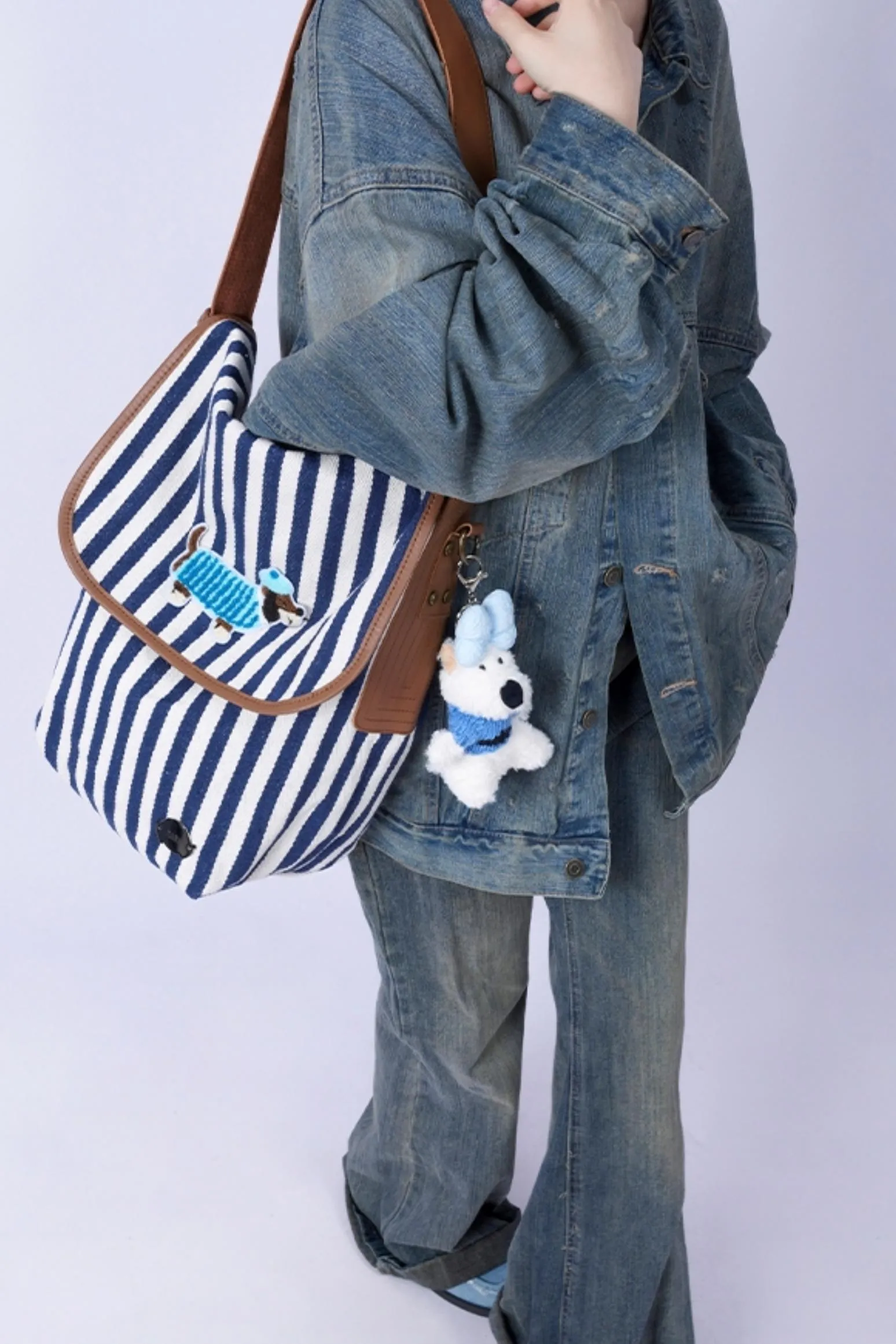 Casual Striped Leather Shoulder Bag