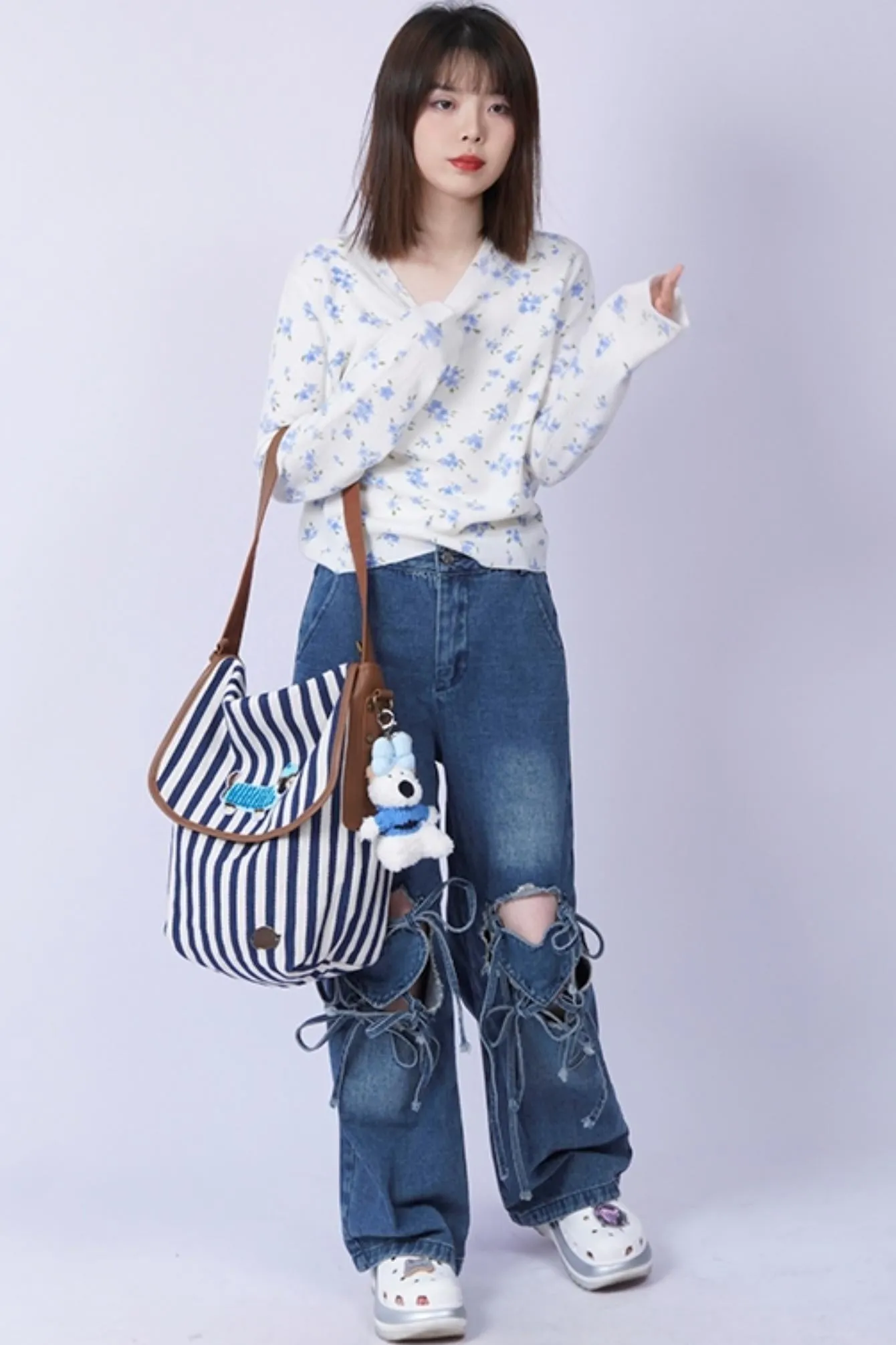 Casual Striped Leather Shoulder Bag
