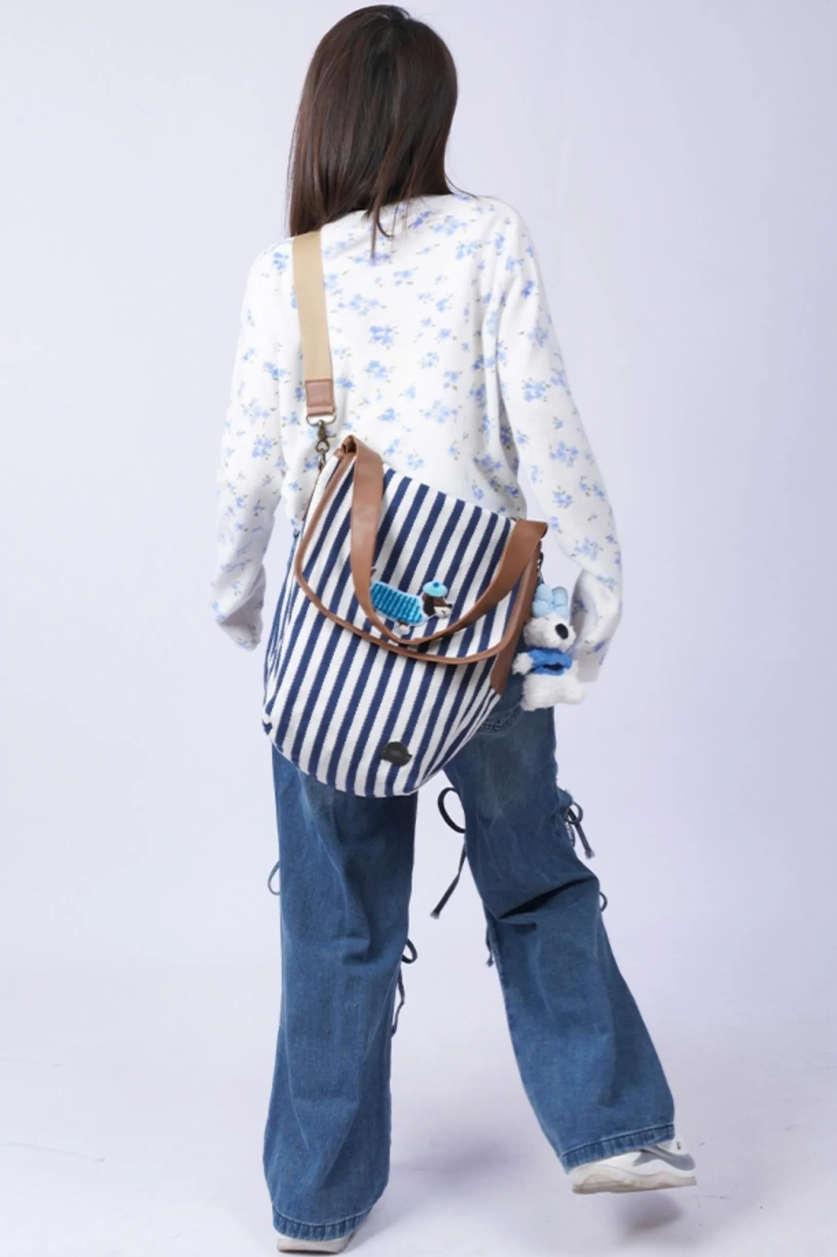 Casual Striped Leather Shoulder Bag