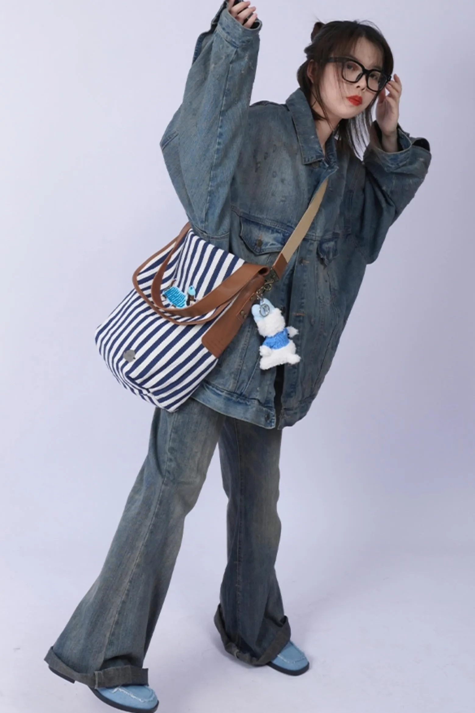 Casual Striped Leather Shoulder Bag