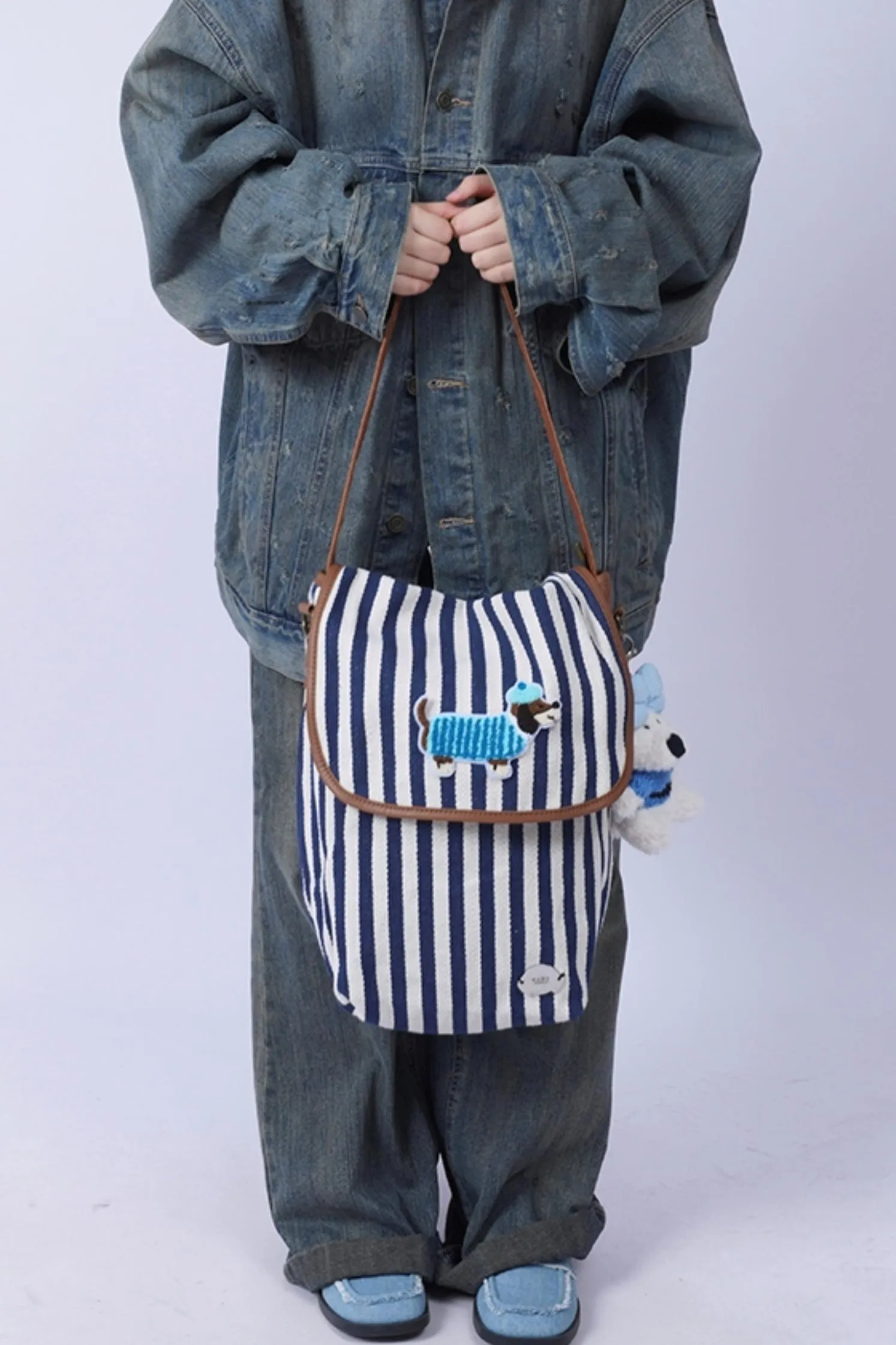 Casual Striped Leather Shoulder Bag