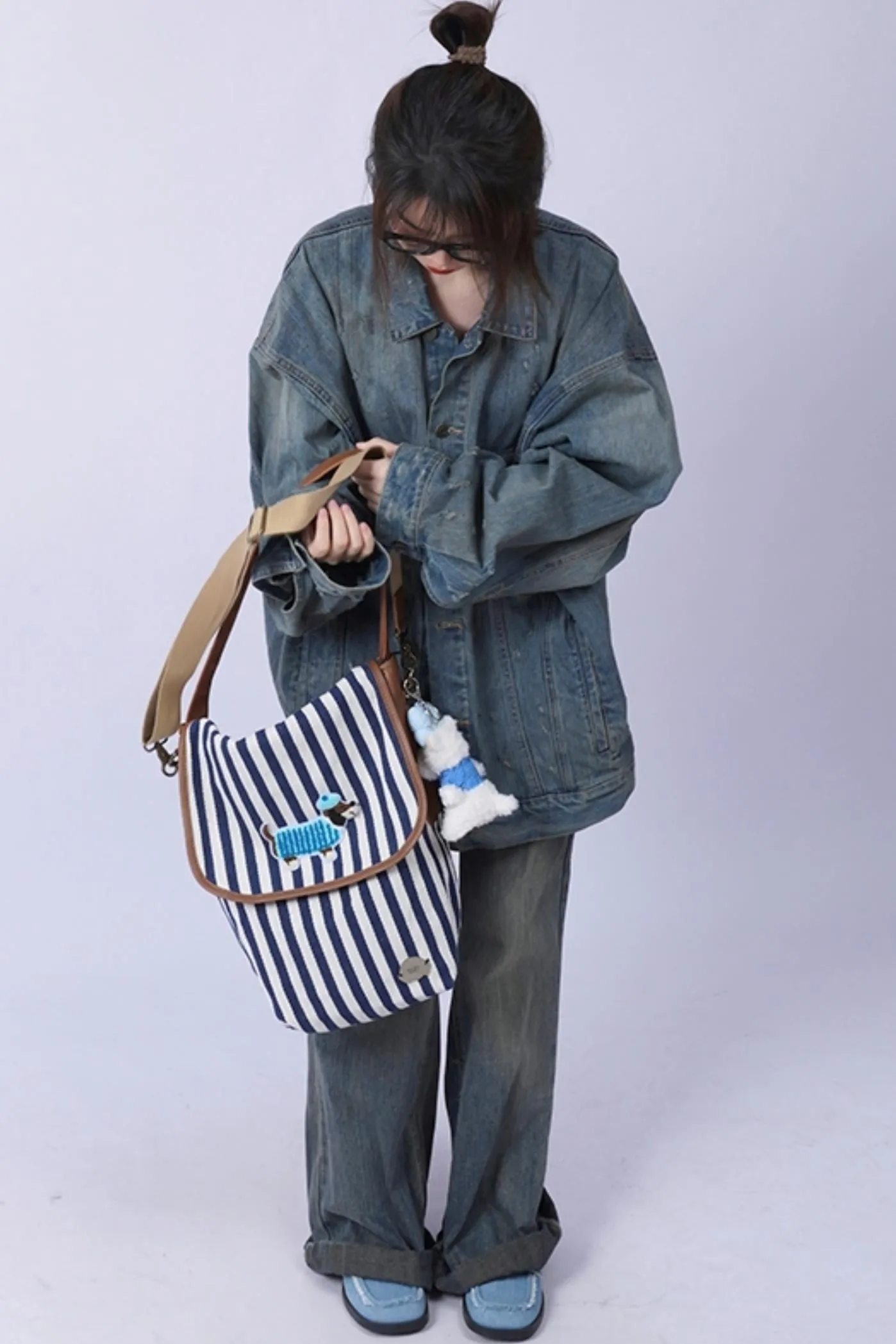 Casual Striped Leather Shoulder Bag