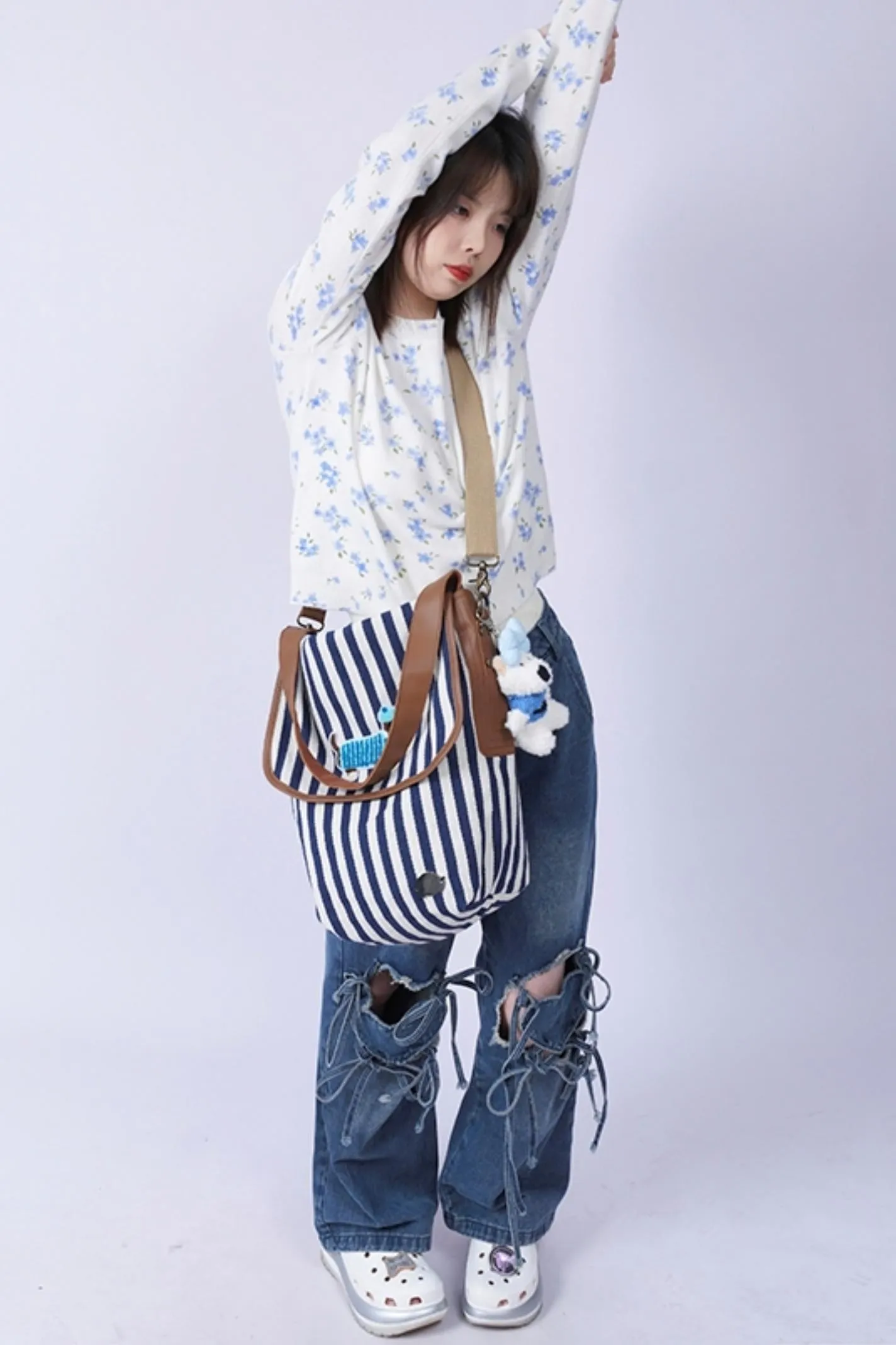 Casual Striped Leather Shoulder Bag