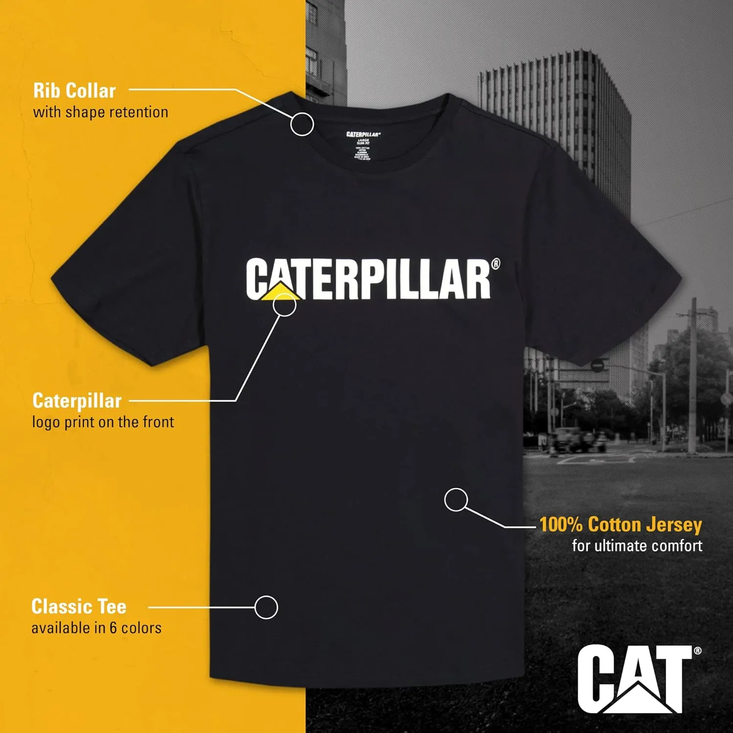 Caterpillar Men’s Short-Sleeve Logo Crew Neck T-Shirt, Slim Fit