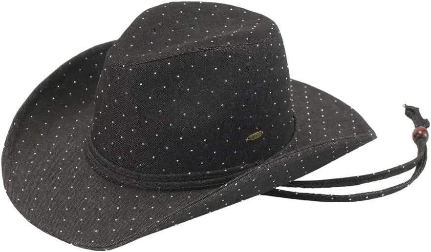 C.C All Over Rhinestone Denim Cowboy Hat with Chinstraps for Women