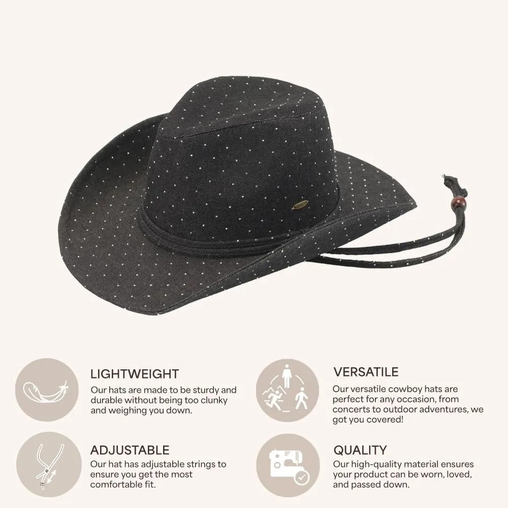 C.C All Over Rhinestone Denim Cowboy Hat with Chinstraps for Women