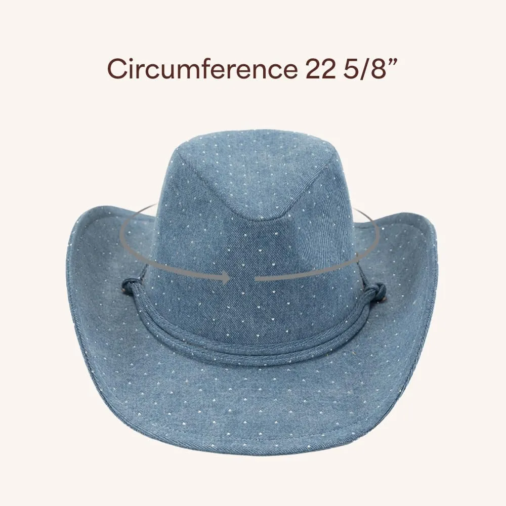 C.C All Over Rhinestone Denim Cowboy Hat with Chinstraps for Women