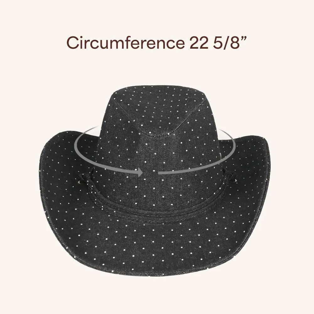 C.C All Over Rhinestone Denim Cowboy Hat with Chinstraps for Women