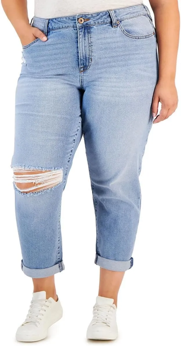 Celebrity Pink Womens Plus The Bestie Mid Rise Distressed Ankle Jeans