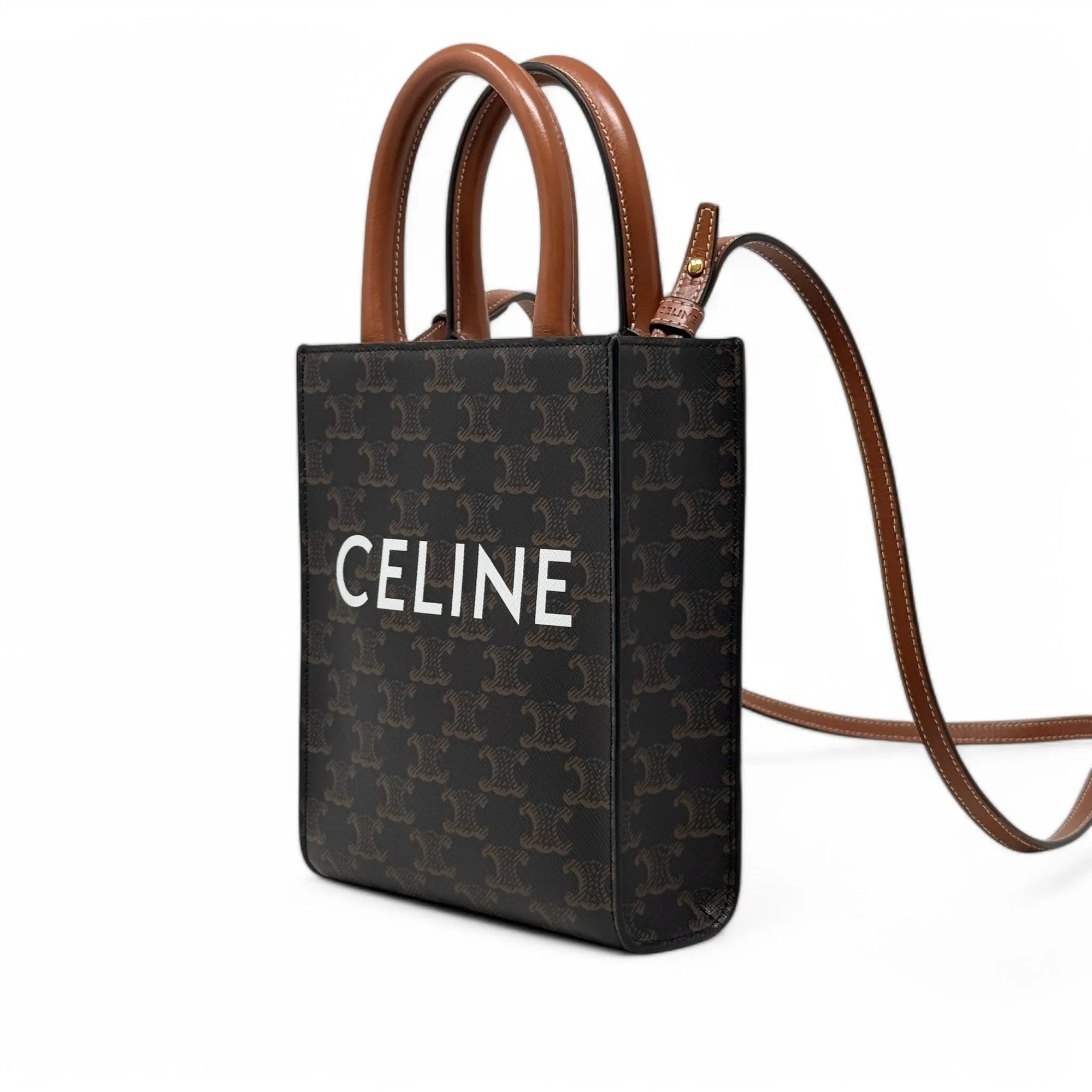Celine Brown Triomphe Mini Vertical Cabas Tote