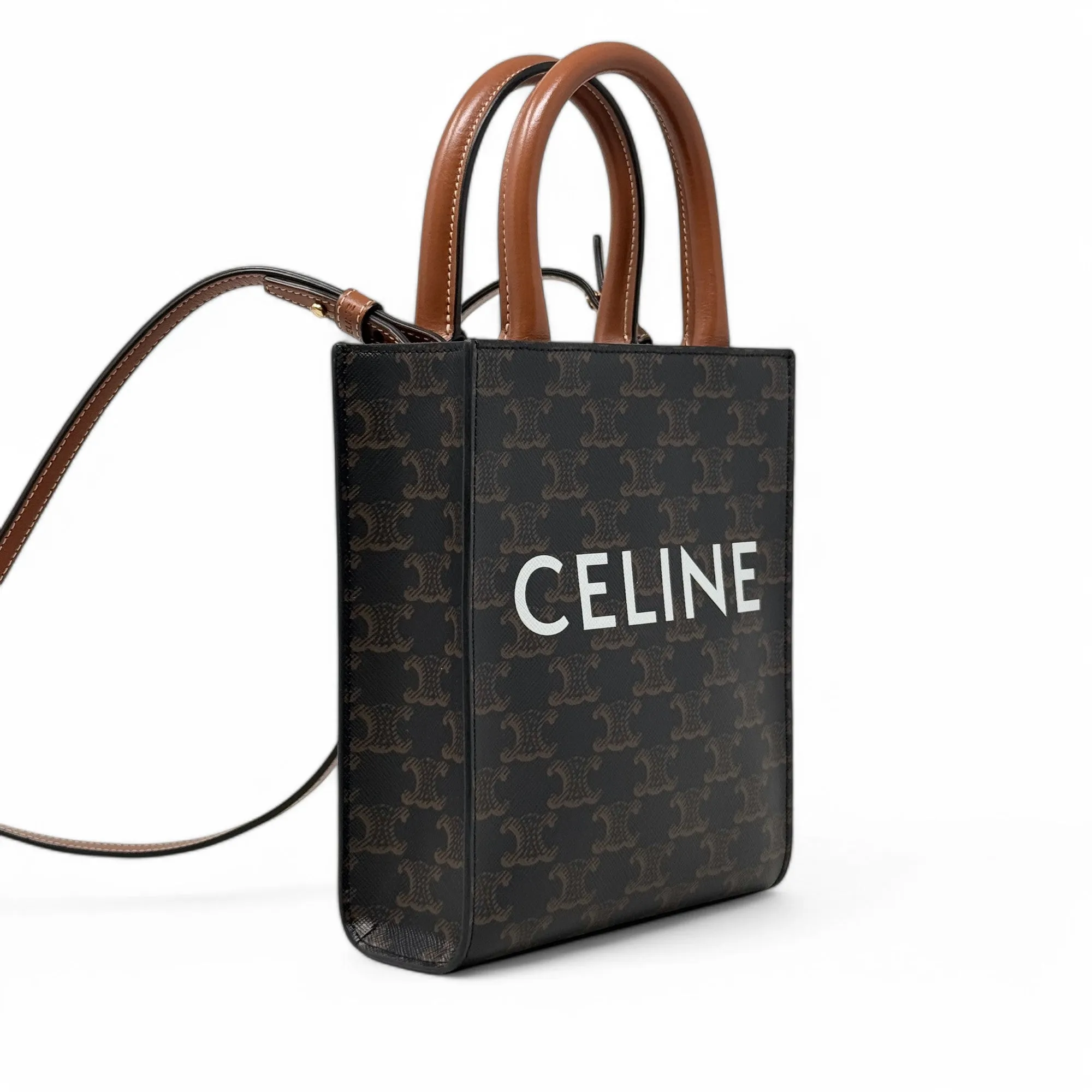 Celine Brown Triomphe Mini Vertical Cabas Tote