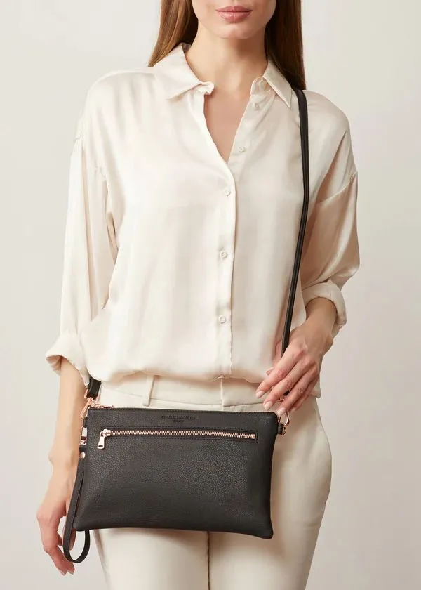 CHARLIE MIDDLETON  Black Nappa Dual Zip Crossbody Bag - Gold