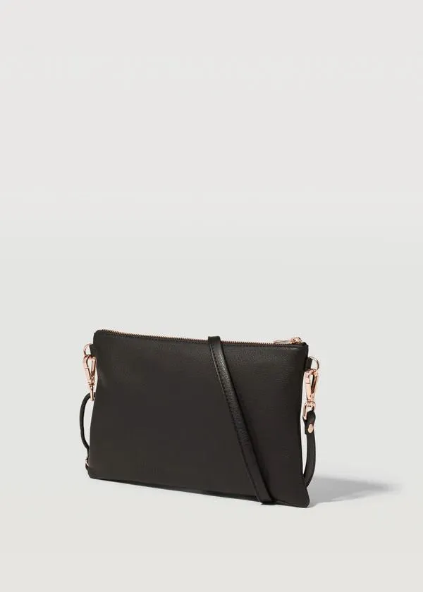 CHARLIE MIDDLETON  Black Nappa Dual Zip Crossbody Bag - Gold