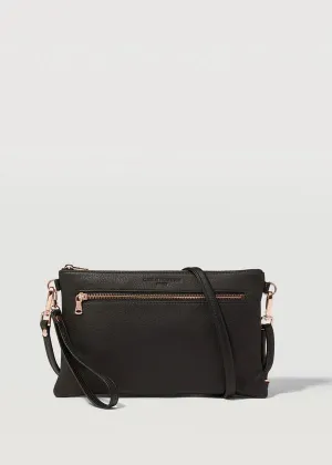 CHARLIE MIDDLETON  Black Nappa Dual Zip Crossbody Bag - Gold