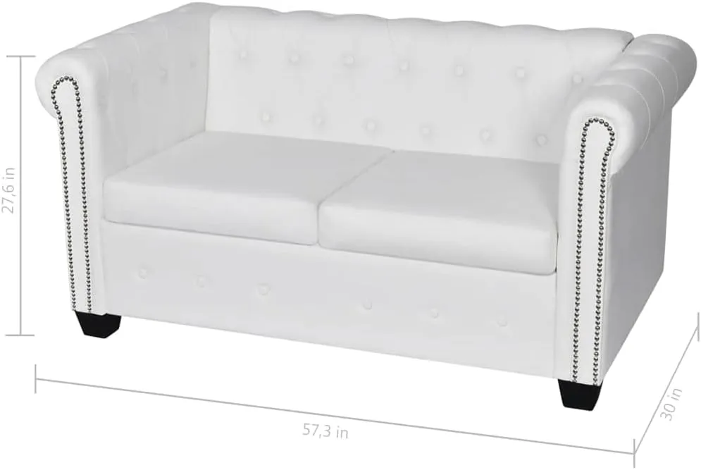 Chesterfield 2-Seater Artificial Leather White, Sleeper Sofa, Recliner Sofa Set, Living Room Furniture, Luxurious and Comfortable Sofas for Living Room