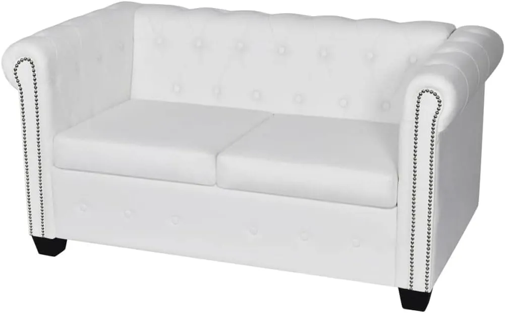 Chesterfield 2-Seater Artificial Leather White, Sleeper Sofa, Recliner Sofa Set, Living Room Furniture, Luxurious and Comfortable Sofas for Living Room