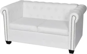 Chesterfield 2-Seater Artificial Leather White, Sleeper Sofa, Recliner Sofa Set, Living Room Furniture, Luxurious and Comfortable Sofas for Living Room