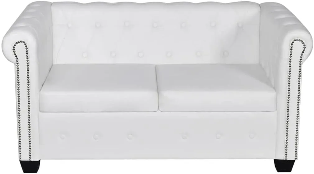 Chesterfield 2-Seater Artificial Leather White, Sleeper Sofa, Recliner Sofa Set, Living Room Furniture, Luxurious and Comfortable Sofas for Living Room