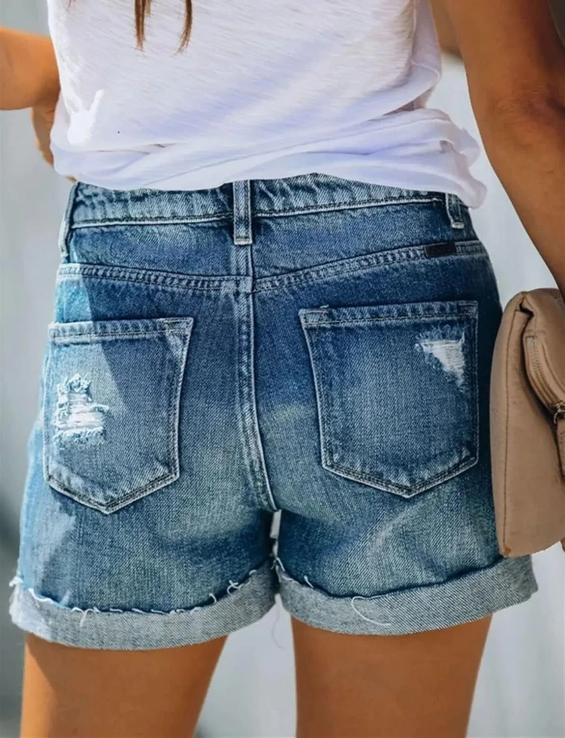 CHICZONE Womens Mid-High Rise Ripped Jean Shorts Distressed Stretchy Denim Shorts