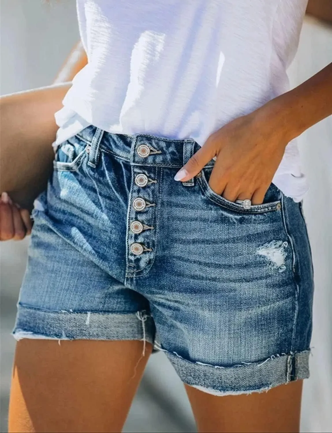 CHICZONE Womens Mid-High Rise Ripped Jean Shorts Distressed Stretchy Denim Shorts