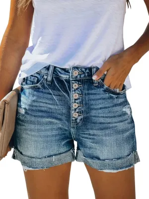 CHICZONE Womens Mid-High Rise Ripped Jean Shorts Distressed Stretchy Denim Shorts