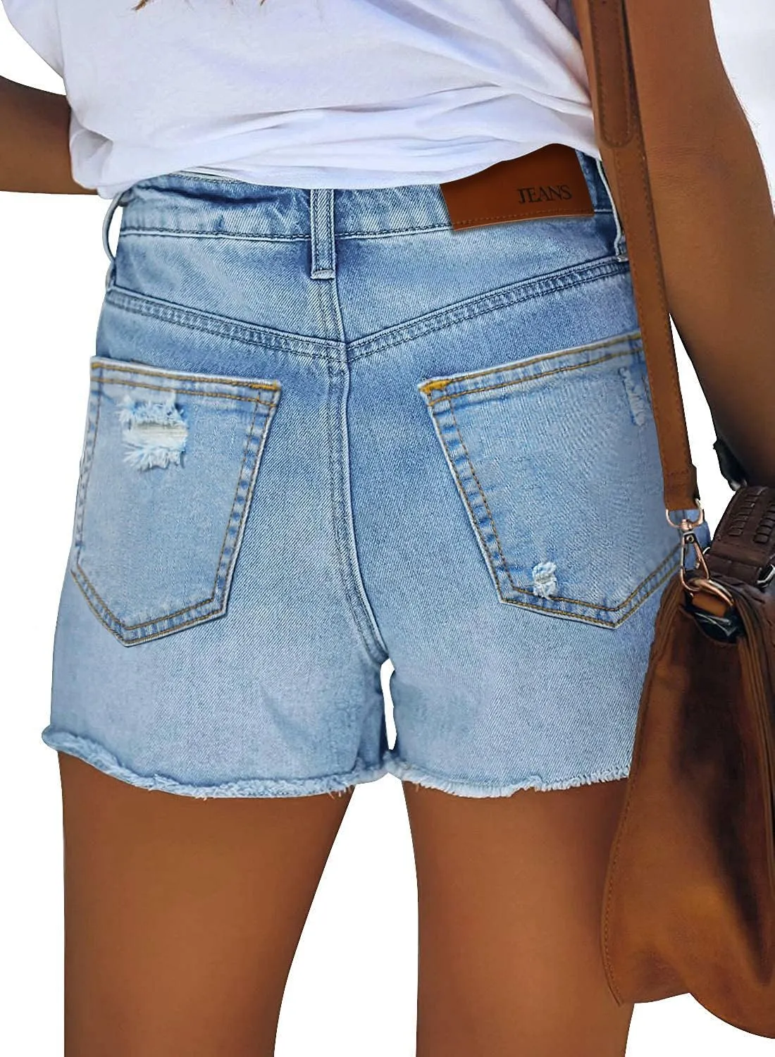 CHICZONE Womens Mid-High Waisted Ripped Denim Jean Shorts Cutoff Stretchy Summer Hot Short Pants