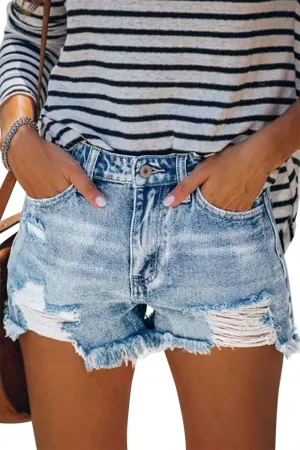 CHICZONE Womens Mid-High Waisted Ripped Denim Jean Shorts Cutoff Stretchy Summer Hot Short Pants
