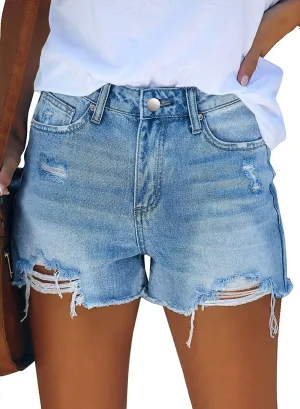 CHICZONE Womens Mid-High Waisted Ripped Denim Jean Shorts Cutoff Stretchy Summer Hot Short Pants