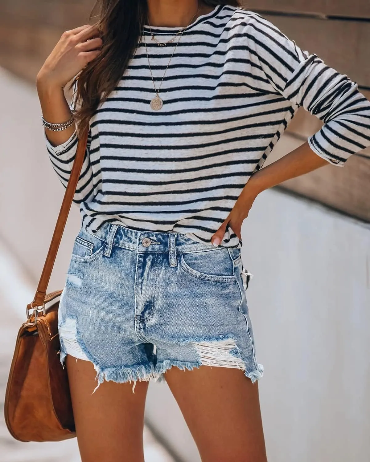 CHICZONE Womens Mid-High Waisted Ripped Denim Jean Shorts Cutoff Stretchy Summer Hot Short Pants