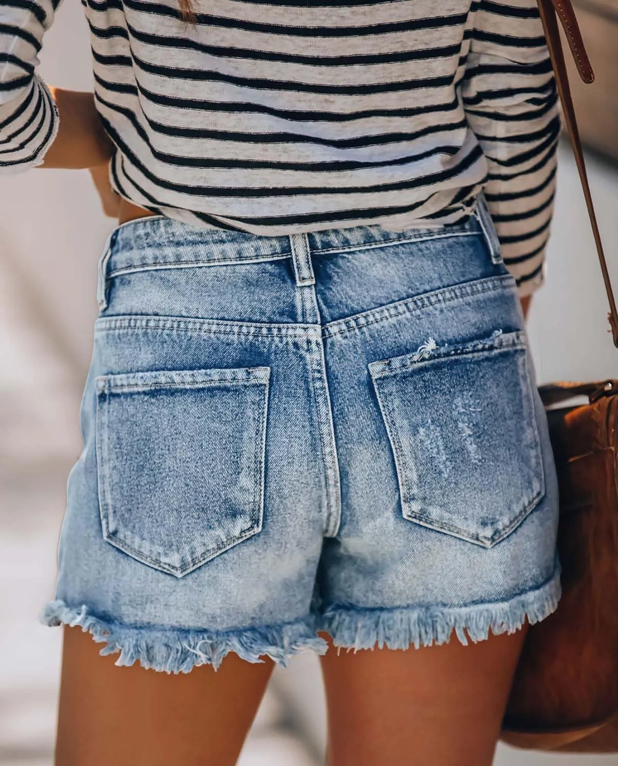 CHICZONE Womens Mid-High Waisted Ripped Denim Jean Shorts Cutoff Stretchy Summer Hot Short Pants