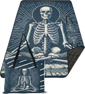 CHIFIGNO Skeleton Meditation Sand Blankets for Beach Sandproof, Outdoor Blanket Camping Mat Foldable Picnic Blankets Large, 80" x 60"
